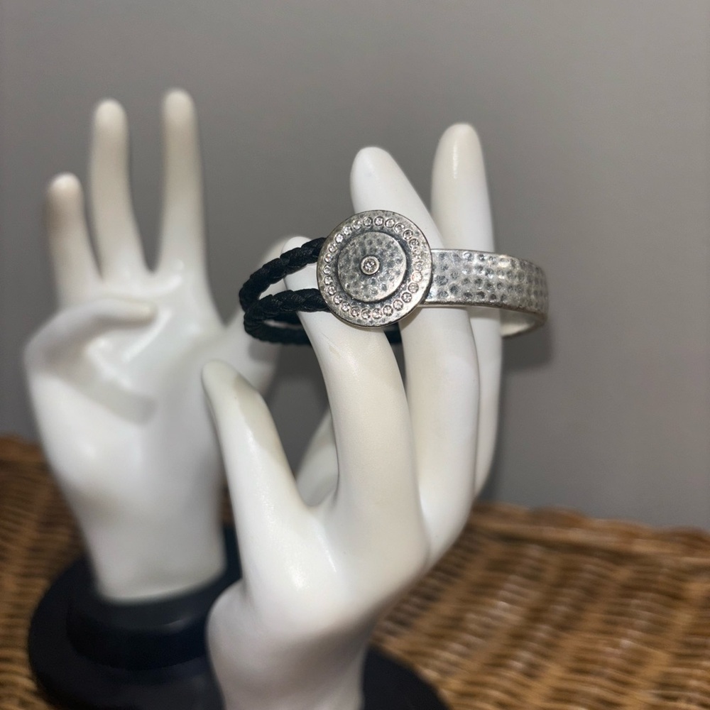 Premier Designs Silver Button & Black Braided Bracelet